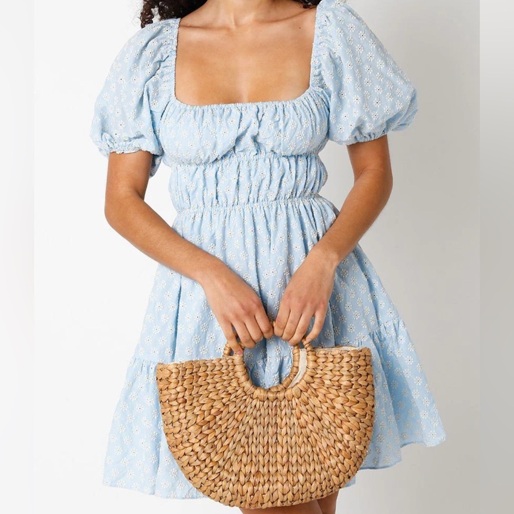 Eyelet Lace Broderie Floral Mini Dress Vintage Inspired